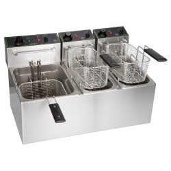 Επαγγελματική φριτέζα τριπλή ανοξείδωτη με αποσπώμενη ηλεκτρική κεφαλή 7Lt + 4Lt + 4Lt ελληνικής κατασκευής M&M PROFESSIONAL