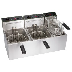Τριπλή επαγγελματική φριτέζα ανοξείδωτη με αποσπώμενη ηλεκτρική κεφαλή 7Lt + 7Lt + 4Lt ελληνικής κατασκευής M&M PROFESSIONAL