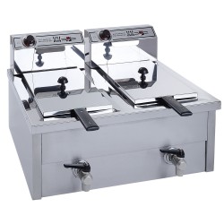 Ανοξείδωτη φριτέζα 8+8Lt 3800W με διπλό κάδο και βρύση εξαγωγής λαδιού ελληνικής κατασκευής M&M PROFESSIONAL