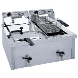 Ανοξείδωτη φριτέζα 8+8Lt 3800W με διπλό κάδο και βρύση εξαγωγής λαδιού ελληνικής κατασκευής M&M PROFESSIONAL