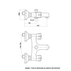 Μπαταρία λουτρού Daria με δύο λαβές και μηχανισμό μισής ίντσας  MNB01 GPD