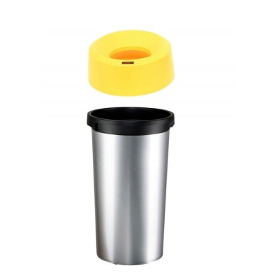 Κάδος πλαστικός στρόγγυλος με μεταλλικό φινίρισμα και κίτρινο καπάκι 50lt ROTHO IRIS
