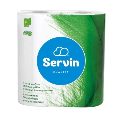 Χαρτί κουζίνας σε συσκευασία 2 ρολών 107g με επεξεργασία desl 100% κυτταρίνη QUALITY SERVIN