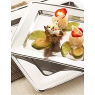 Τετράγωνο πλαστικό πιάτο σε ασημί χρώμα 18x18cm σε συσκευασία 6 τεμαχίων