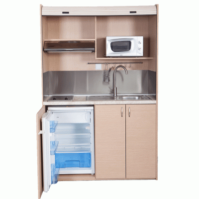 Πολυκουζίνα mini kitchen 125cm με φουρνάκι χωρίς ψυγείο απόχρωση δρυς για ξενώνες, γραφεία & studio