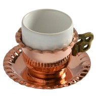 Φλυτζανάκι του ελληνικού καφέ πορσελάνινο No1 σετ με χάλκινη βάση-πιατάκι