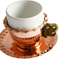 Φλυτζανάκι του ελληνικού καφέ πορσελάνινο No1 σετ με χάλκινη βάση-πιατάκι