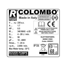 Αντλία μετάγγισης γραναζωτή με φίλτρο κρασιού ισχύος 0,5ΗΡ ROVER POMPE COLOMBO 18 
