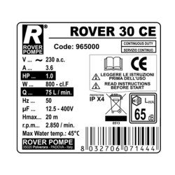 Αντλία μετάγγισης κατασκευασμένη από μπρούτζο ισχύος 0.9ΗΡ ROVER POMPE 30 CE