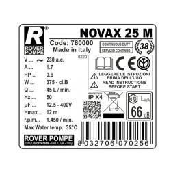 Αντλία μετάγγισης από ανοξείδωτο ατσάλι ισχύος 0.5ΗΡ ROVER POMPE NOVAX 25-M 