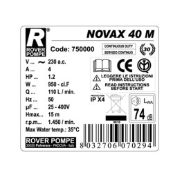 Ανοξείδωτη αντλία μετάγγισης 220V ισχύος 1.2ΗΡ ROVER POMPE NOVAX 40-M 