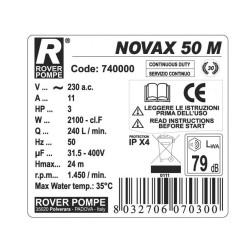 Αντλία μετάγγισης κατασκευασμένη από ανοξείδωτο ατσάλι ισχύος 3ΗΡ ROVER POMPE NOVAX 50-M 