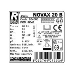 Aνοξείδωτη αντλία μετάγγισης για μπύρα ισχύος 0.9HP ROVER POMPE NOVAX 20-B 