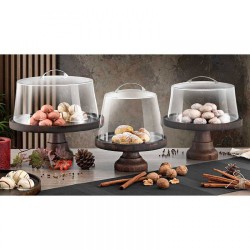 Cake Stand από ξύλο σημύδας με διάμετρο Φ35cm 8cm ύψος σε χρώμα wenge χωρίς καπάκι