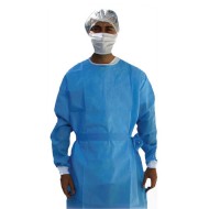 Ρόμπα μιας χρήσης αδιάβροχη μη αποστειρωμένη με μανσέτα πλήρως σε μπλέ χρώμα