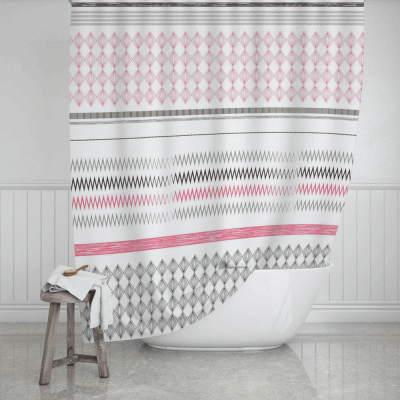 Κουρτίνα μπάνιου STRIPES ΡΟΖ αδιάβροχη πολυεστερική διαστάσεων 180x200cm
