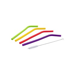 Καλαμάκια σιλικόνης με βουρτσάκι καθαρισμού σετ 5 τεμαχίων χρωματιστά