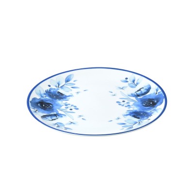 Πιάτο παρουσίιασης Blue rose πορσελάνινο διαμέτρου 27cm σε χρώμα λευκό με μπλε λουλούδια