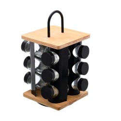 Βάση μπαχαρικών Bamboo Essentials με 12 γυάλινα δοχεία περιστρεφόμενη σε χρώμα μαύρο  Βάση μπαχαρικών Bamboo Essentials με 12 γυάλινα δοχεία περιστρεφόμενη σε χρώμα μαύρο