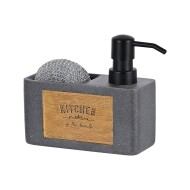 Δοχείο υγρού πιάτων χωρητικότητας 120ml με θήκη για σφουγγάρι σε χρώμα γκρι