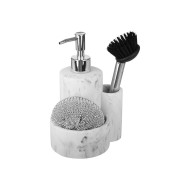 Δοχείο υγρού πιάτων με θήκη για σφουγγάρι και βούρτσα με σχέδιο μάρμαρο