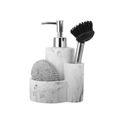 Δοχείο υγρού πιάτων με θήκη για σφουγγάρι και βούρτσα με σχέδιο μάρμαρο