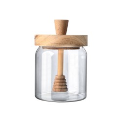 Δοχείο αποθήκευσης Acacia γυάλινο χωρητικότητας 450ml διαστάσεων 9x9x13.5cm με κουτάλι μελιού