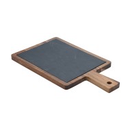 Πλατώ σερβιρίσματος σχιστόλιθου με ξύλινη βάση από ακακία διαστάσεων 28x17cm Πλατώ σερβιρίσματος σχιστόλιθου με ξύλινη βάση από ακακία διαστάσεων 28x17cm