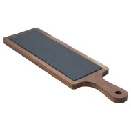 Πλατώ σερβιρίσματος σχιστόλιθου με ξύλινη βάση ακακίας διαστάσεων 44x13cm Πλατώ σερβιρίσματος σχιστόλιθου με ξύλινη βάση ακακίας διαστάσεων 44x13cm