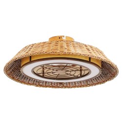 Ανεμιστήρας πλαφονιέρα οροφής 20W Φ65cm ανοιχτό καφέ πλεκτό ρατάν με LED φως DIMMABLE 60W 4800lm τηλεχειριστήριο Ανεμιστήρας πλαφονιέρα οροφής 20W Φ65cm ανοιχτό καφέ πλεκτό ρατάν με LED φως DIMMABLE 60W 4800lm τηλεχειριστήριο