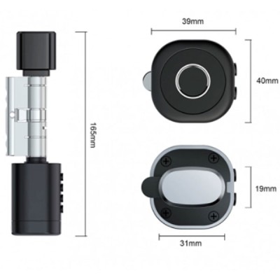 Bluetooth έξυπνος κύλινδρος με ψηφιακό πληκτρολόγιο και δαχτυλικό αποτύπωμα LILIWISE C1 V.A 65 σε μαύρο χρώμα για πόρτες πάχους 70~90mm