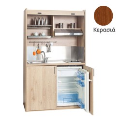 Πολυκουζίνα mini kitchen 125cm απόχρωση κερασιάς με αριστερή γούρνα για ξενώνες, γραφεία & φοιτητικά studio