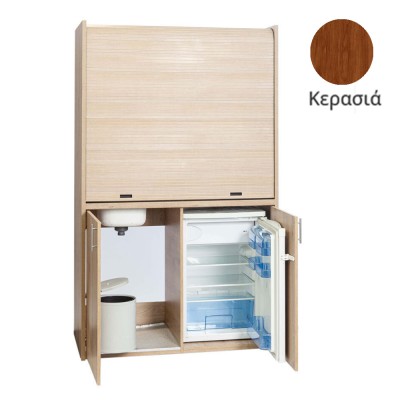 Πολυκουζίνα mini kitchen 125cm απόχρωση κερασιάς με αριστερή γούρνα για ξενώνες, γραφεία & φοιτητικά studio Πολυκουζίνα mini kitchen 125cm απόχρωση κερασιάς με αριστερή γούρνα για ξενώνες, γραφεία & φοιτητικά studio