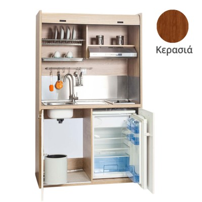 Πολυκουζίνα mini kitchen 125cm απόχρωση κερασιάς με αριστερή γούρνα για ξενώνες, γραφεία & φοιτητικά studio Πολυκουζίνα mini kitchen 125cm απόχρωση κερασιάς με αριστερή γούρνα για ξενώνες, γραφεία & φοιτητικά studio
