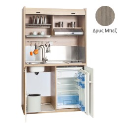 Πολυκουζίνα mini kitchen 125cm απόχρωση δρυς μπεζ με αριστερή γούρνα για ξενώνες, γραφεία & φοιτητικά studio