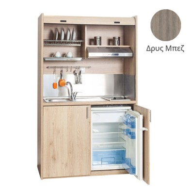 Πολυκουζίνα mini kitchen 125cm απόχρωση δρυς μπεζ με αριστερή γούρνα για ξενώνες, γραφεία & φοιτητικά studio Πολυκουζίνα mini kitchen 125cm απόχρωση δρυς μπεζ με αριστερή γούρνα για ξενώνες, γραφεία & φοιτητικά studio