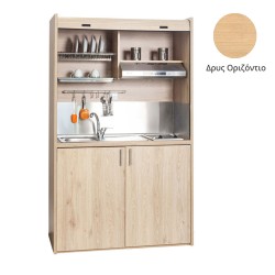 Πολυκουζίνα mini kitchen 125cm απόχρωση δρυς με αριστερή γούρνα για ξενώνες, γραφεία & φοιτητικά studio