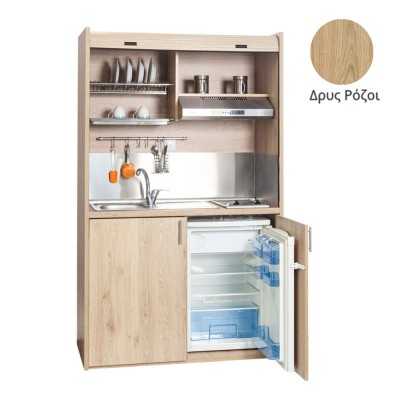Πολυκουζίνα mini kitchen 125cm απόχρωση δρυς ρόζοι με αριστερή γούρνα για ξενώνες, γραφεία & φοιτητικά studio Πολυκουζίνα mini kitchen 125cm απόχρωση δρυς ρόζοι με αριστερή γούρνα για ξενώνες, γραφεία & φοιτητικά studio