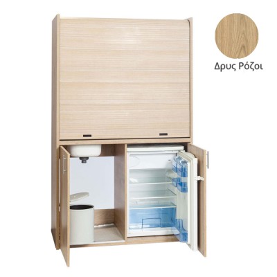 Πολυκουζίνα mini kitchen 125cm απόχρωση δρυς ρόζοι με αριστερή γούρνα για ξενώνες, γραφεία & φοιτητικά studio Πολυκουζίνα mini kitchen 125cm απόχρωση δρυς ρόζοι με αριστερή γούρνα για ξενώνες, γραφεία & φοιτητικά studio