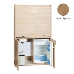 Πολυκουζίνα mini kitchen 125cm απόχρωση δρυς sychro με αριστερή γούρνα για ξενώνες, γραφεία & φοιτητικά studio