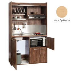 Πολυκουζίνα mini kitchen 125cm με φουρνάκι χωρίς ψυγείο απόχρωση δρυς για ξενώνες, γραφεία & studio