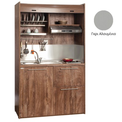 Πολυκουζίνα mini kitchen 125cm με φουρνάκι χωρίς ψυγείο απόχρωση γκρι για ξενώνες, γραφεία & studio
