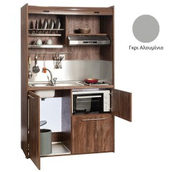 Πολυκουζίνα mini kitchen 125cm με φουρνάκι χωρίς ψυγείο απόχρωση γκρι για ξενώνες, γραφεία & studio