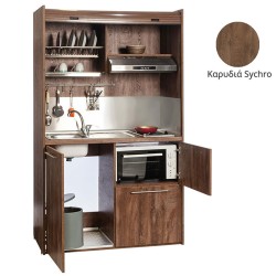 Πολυκουζίνα mini kitchen 125cm με φουρνάκι χωρίς ψυγείο απόχρωση καρυδιά για ξενώνες γραφεία& studio