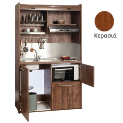 Πολυκουζίνα mini kitchen 125cm με φουρνάκι χωρίς ψυγείο απόχρωση κερασιά για ξενώνες γραφεία& studio