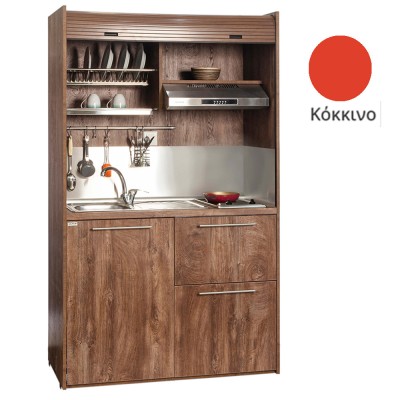 Πολυκουζίνα mini kitchen 125cm με φουρνάκι χωρίς ψυγείο απόχρωση κόκκινη για ξενώνες & γραφεία
