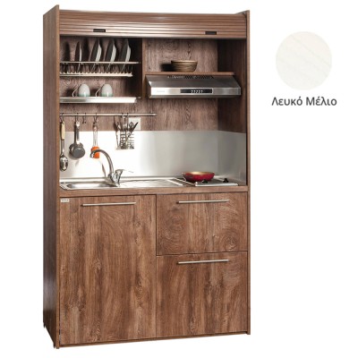 Πολυκουζίνα mini kitchen 125cm με φουρνάκι χωρίς ψυγείο απόχρωση λευκή για ξενώνες & γραφεία