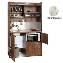 Πολυκουζίνα mini kitchen 125cm με φουρνάκι χωρίς ψυγείο απόχρωση πεπαλαιωμένου για ξενώνες & γραφεία