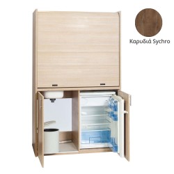 Πολυκουζίνα mini kitchen 125cm απόχρωση καρυδιάς με αριστερή γούρνα για ξενώνες, γραφεία & φοιτητικά studio