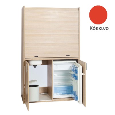 Πολυκουζίνα mini kitchen 125cm απόχρωση κόκκινη με αριστερή γούρνα για ξενώνες, γραφεία & φοιτητικά studio